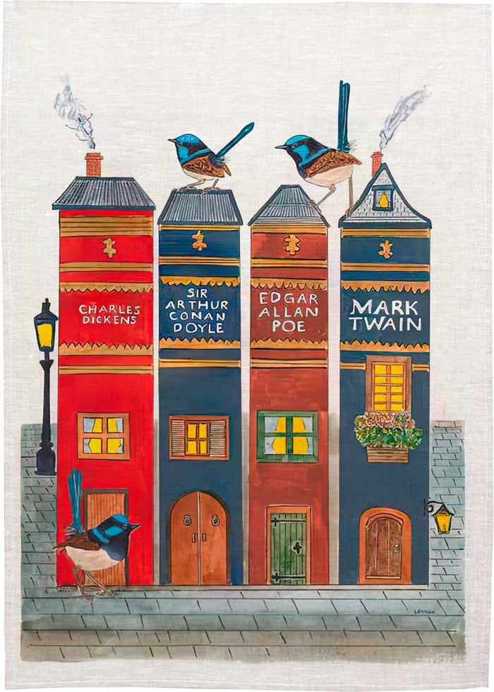 Grant Lennox Early Birds Looking Houses Teatowel