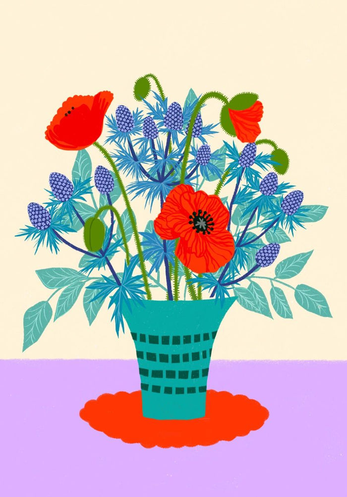 Greeting Card: Eryngium & Poppies