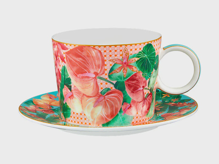 Teas & C's Tropicana Breakfast Cup & Saucer 400ML Pink Gift Boxed