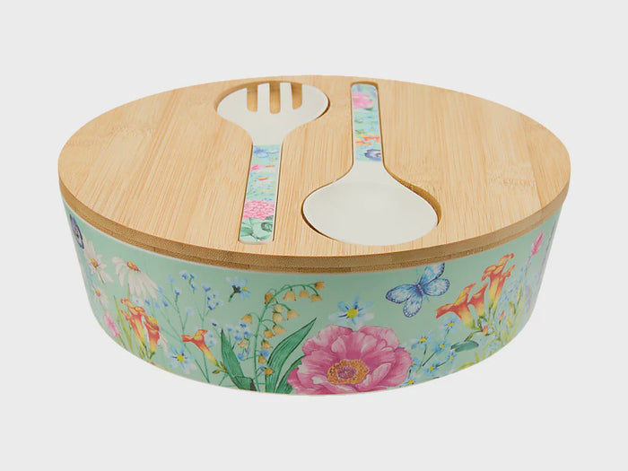 Botanica Melamine Bowl With Lid 25x9cm & Salad Servers