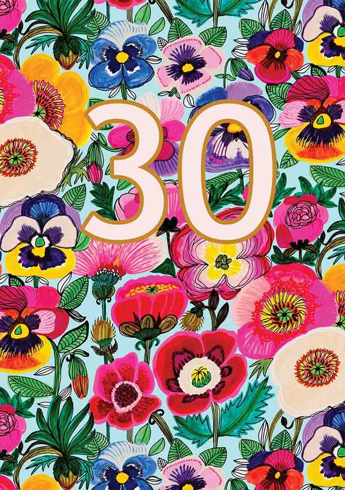 Greeting Card: Pansies 30th Birthday