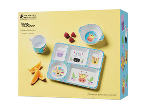Kasey Rainbow Critters Children's Melamine 3pc Dinner Set Blue Gift Boxed