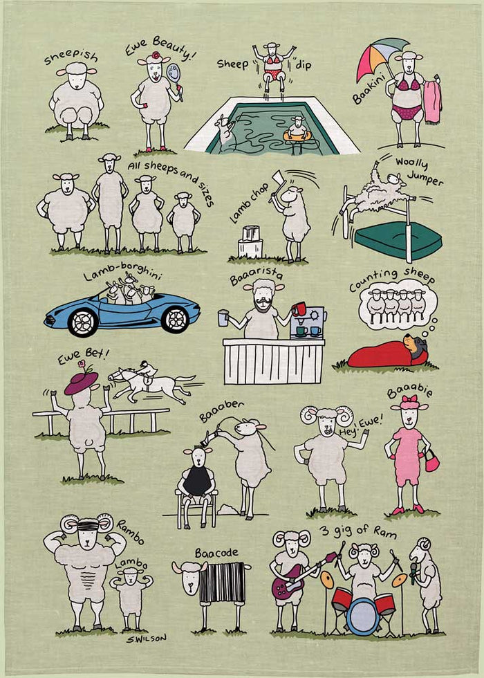 Sally Wilson Sheeps Linen Teatowel