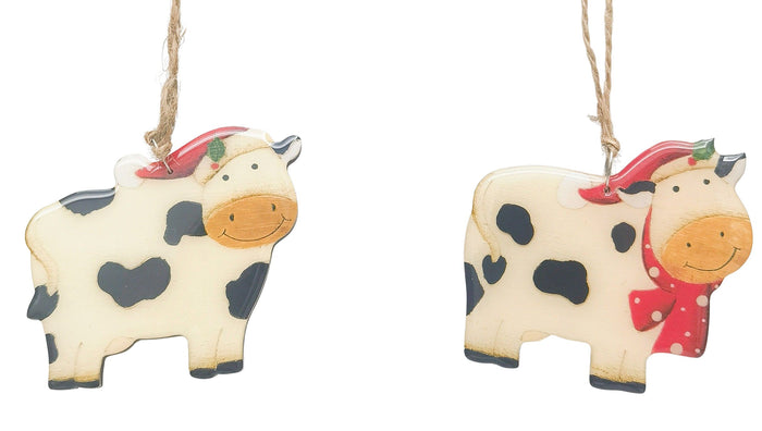 Cow with Santa Hat Hanging Decoration