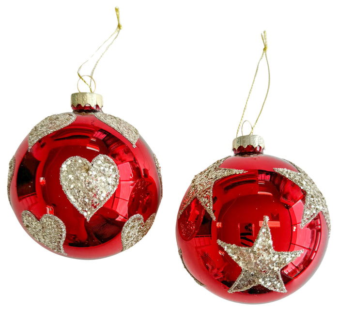 Glitter Heart & Star Baubles Hanging Decoration Assorted Designs