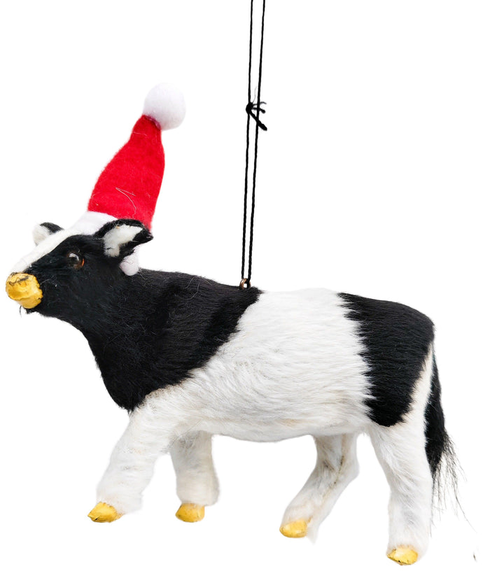 Cow with Christmas Hat Hanging Decoration