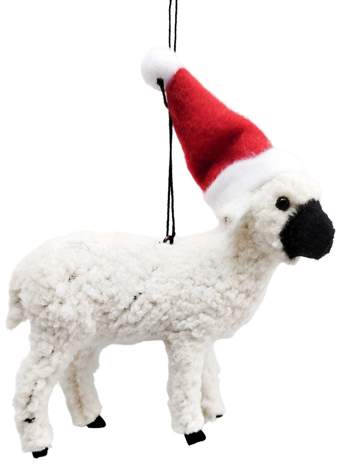 Sheep with Christmas Hat Hanging Decoration