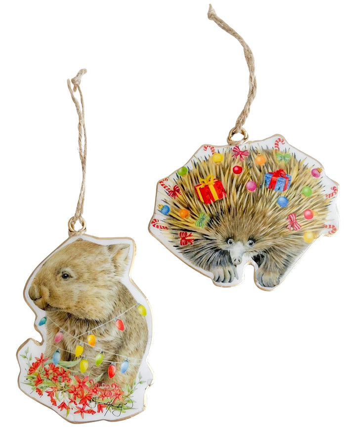 Popcorn Blue Echidna & Wombat Metal Hanging Decoration