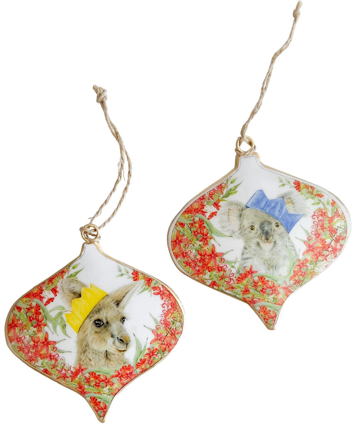 Popcorn Blue Koala & Kangaroo Metal Hanging Decoration