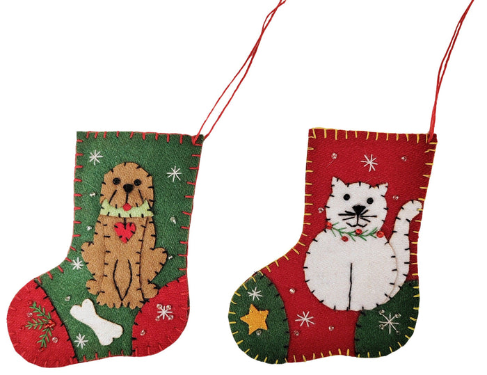 Mini Stocking Cat & Dog Hanging Decoration Assorted Design