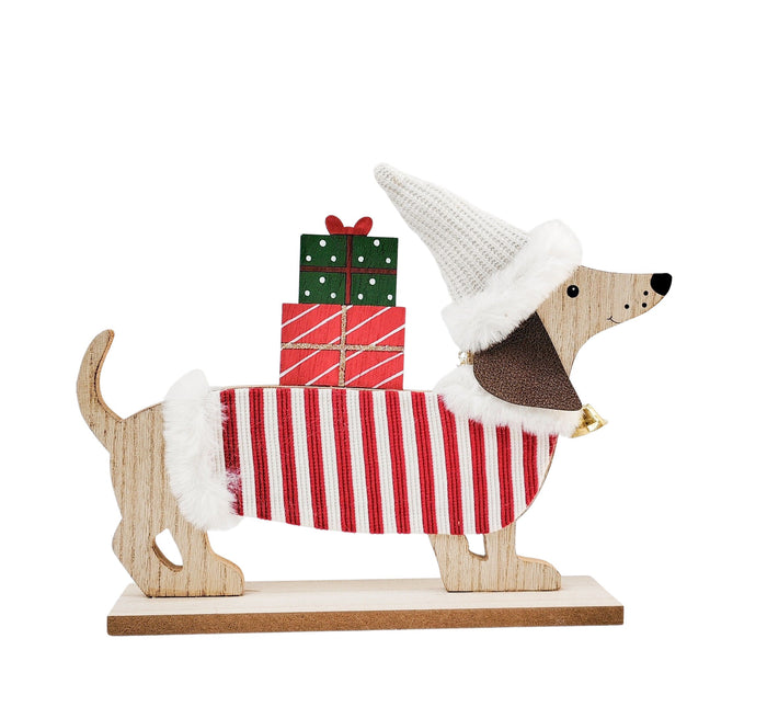 Sausage Dog with Presents Standing Decoration