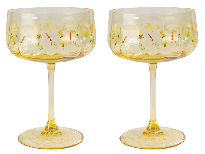 Bee Meadow Floral Coupe Glasses Set of 2