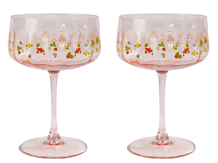 Strawberry Fields Floral Coupe Glasses Set of 2