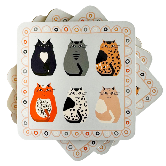 Cat Cork Back Coasters S/4