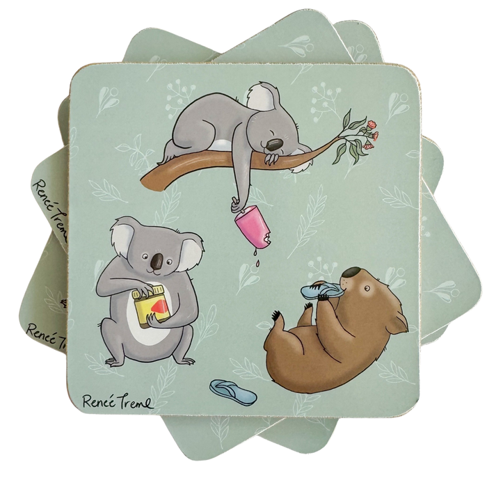 RT Animals Cork & MDF Coasters 10cm S/4