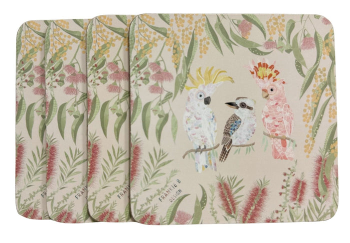 FB Birds MDF Coasters Pink & White 10cm