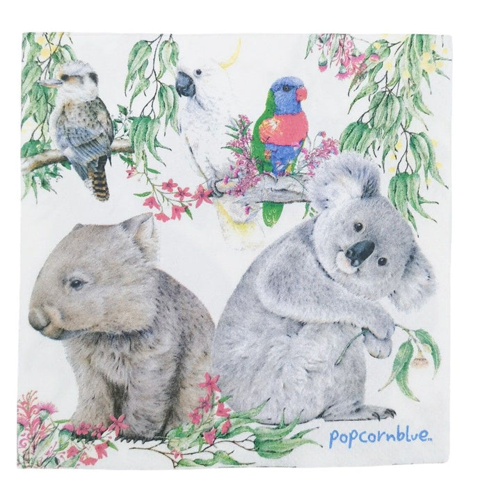 Popcorn Blue Australiana Napkins White