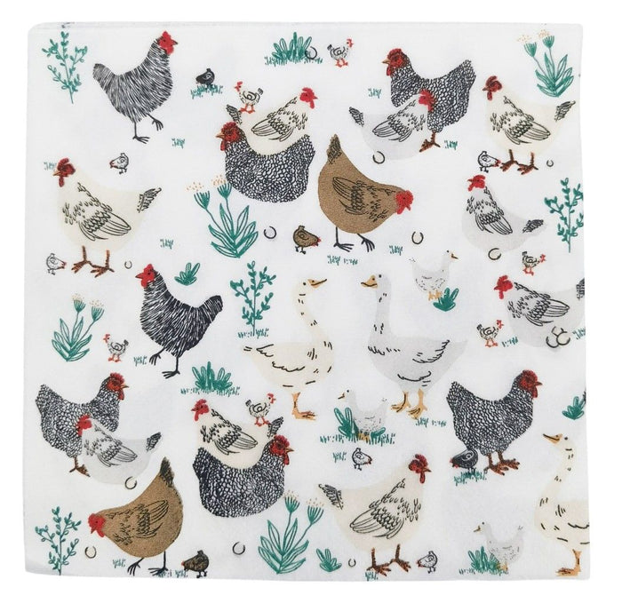 Chickens & Friends Napkins White