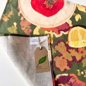 Citrus & Stone Fruit on Floral Tea Towel