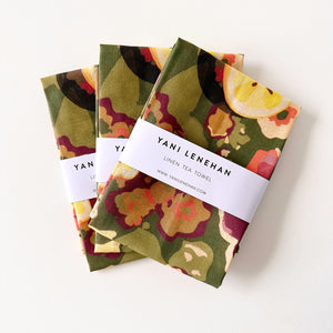 Citrus & Stone Fruit on Floral Tea Towel