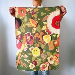 Citrus & Stone Fruit on Floral Tea Towel