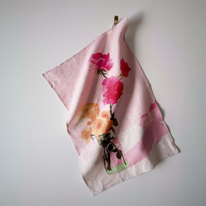 Roses on Pink Lavender Tea Towel