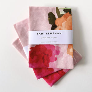 Roses on Pink Lavender Tea Towel