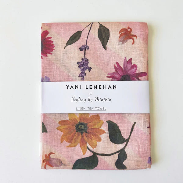 Pink Blooms | Linen Tea Towel