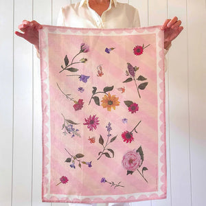 Pink Blooms | Linen Tea Towel