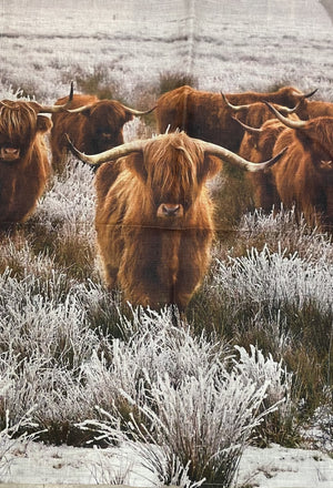 Highland Cows Linen Tea Towel