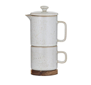 Soren coffee/Tea For One with Acacia Trivet White