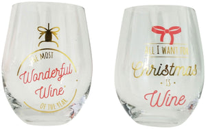 Christmas Quote Wine Glass Pink Gold S/2