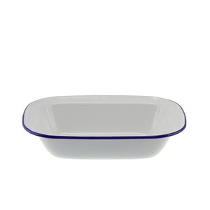 Enamel Oblong Pie Dish 28x21cm - White Blue