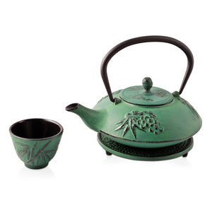 Cherry Blossom Green Iron Teapot