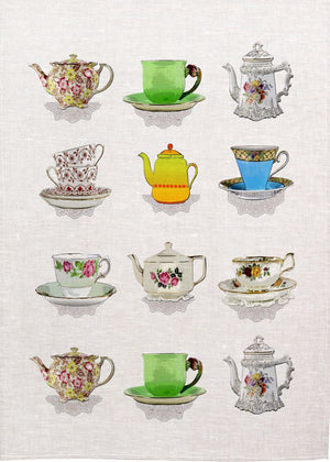 Teacups Linen Tea Towel