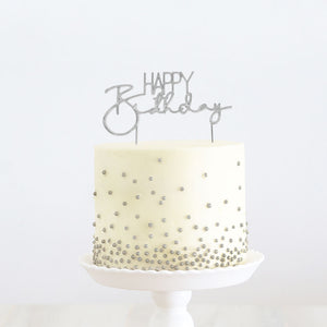 Cake Topper Silver - Happy Birthday