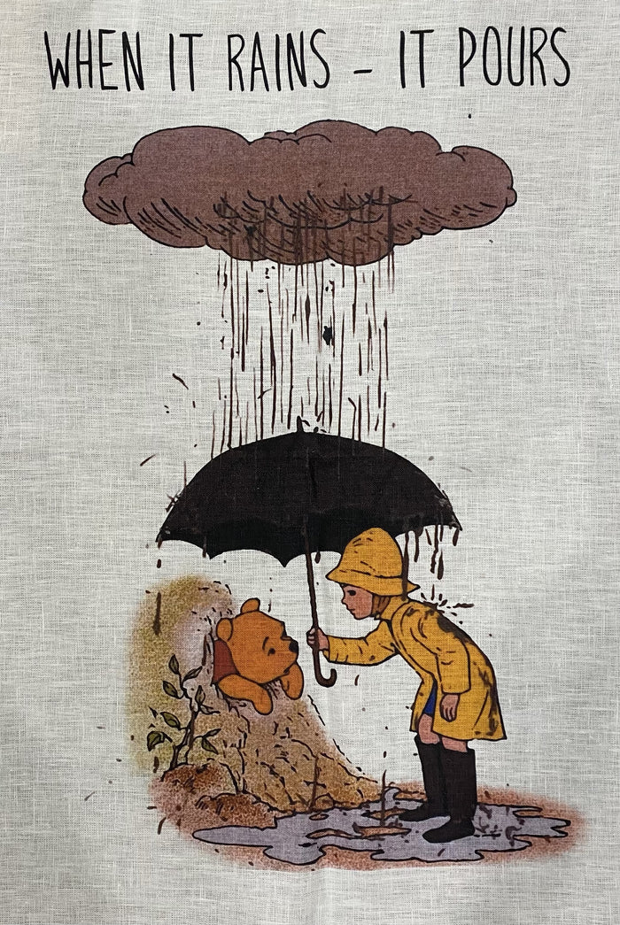 Winnie The Pooh - When it rains it Pours Linen Tea Towel