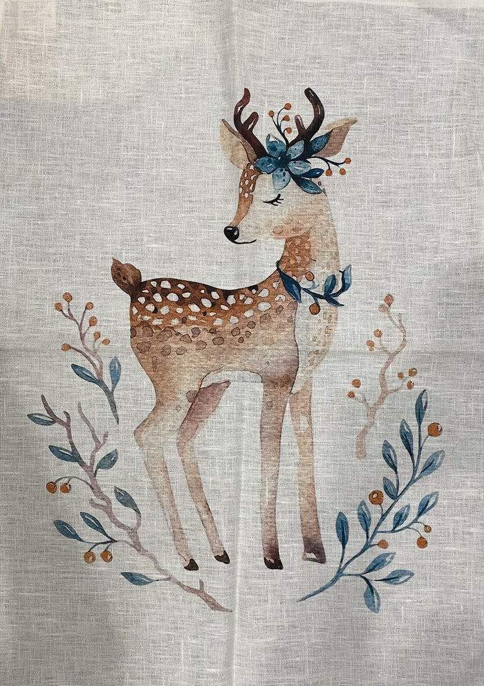 Baby Deer Linen Tea Towel