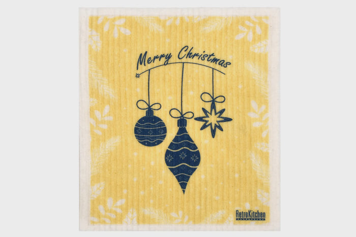 Swedish Dish Cloth - Christmas Baubles Yellow