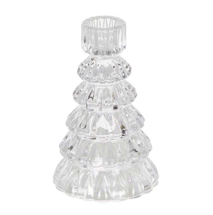 Ice Glass Tree Candle Holder Clear