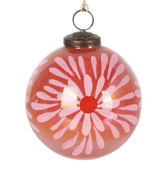 Daisy Dream Hand Painted Glass Bauble Red & Pink