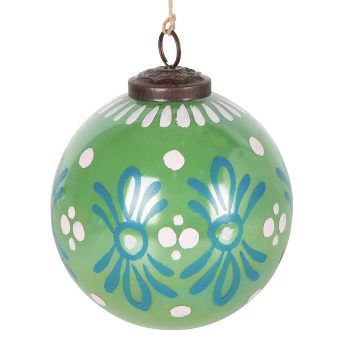 Grenfel Hand Painted Glass Bauble Green