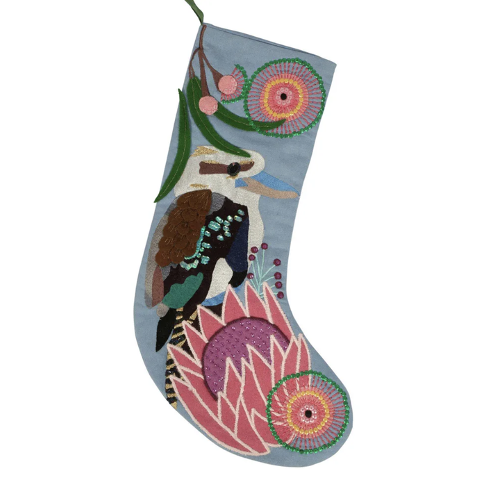 Kookaburra Embroidered Stocking Blue