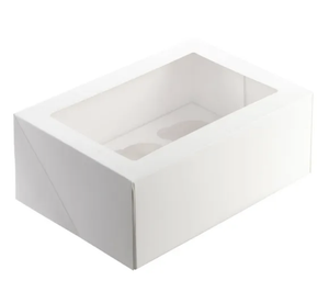 Mondo White Cupcake Box - 6 Cup 10x7x4in