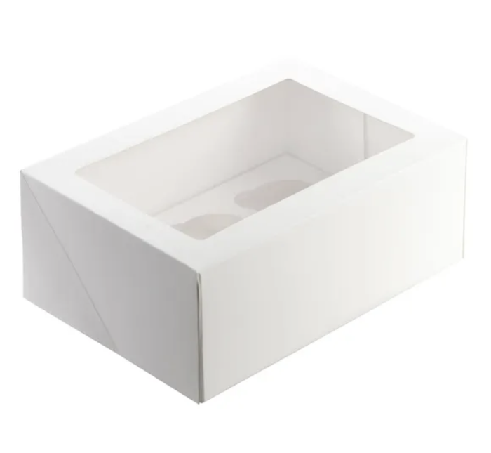Mondo White Cupcake Box - 6 Cup 10x7x4in