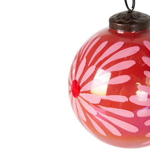 Daisy Dream Hand Painted Glass Bauble Red & Pink