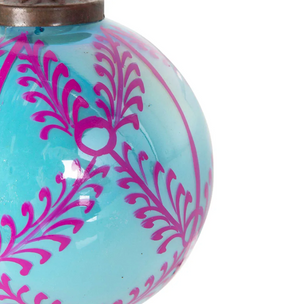 Boho Hand Painted Glass Bauble Blue & Pink