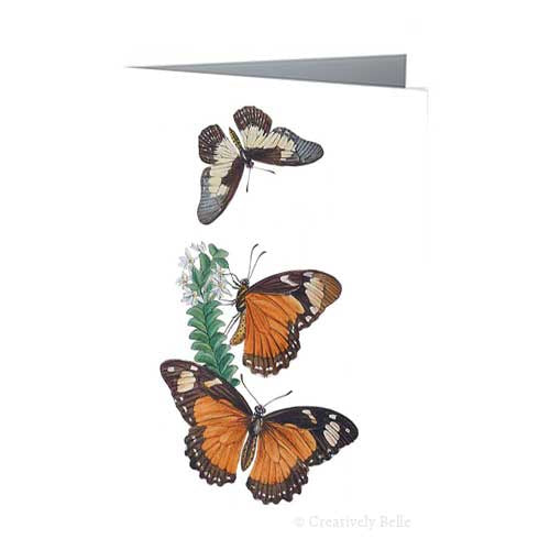 Greeting Card - 3 Butterflies w/flowers Vintage