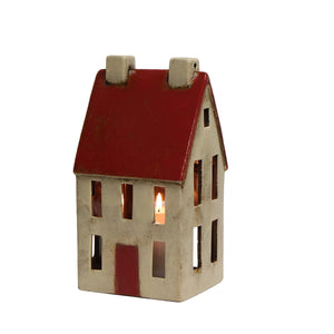 Alsace Tealight Tall Chalet Red White