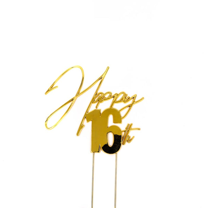 Happy 16th Metal Cake Topper - Gold